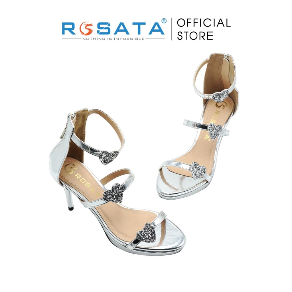 Giày sandal cao gót nữ ROSATA RO547 xỏ ngón mũi nhọn cổ cao quai hậu khóa kéo gót nhọn cao 7cm xuất xứ Việt Nam