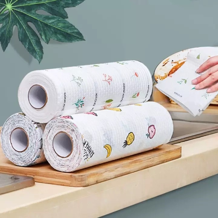 Cuộn khăn giấy đa năng họa tiết lau bếp có thể tái sử dụng  kích thước 25cm