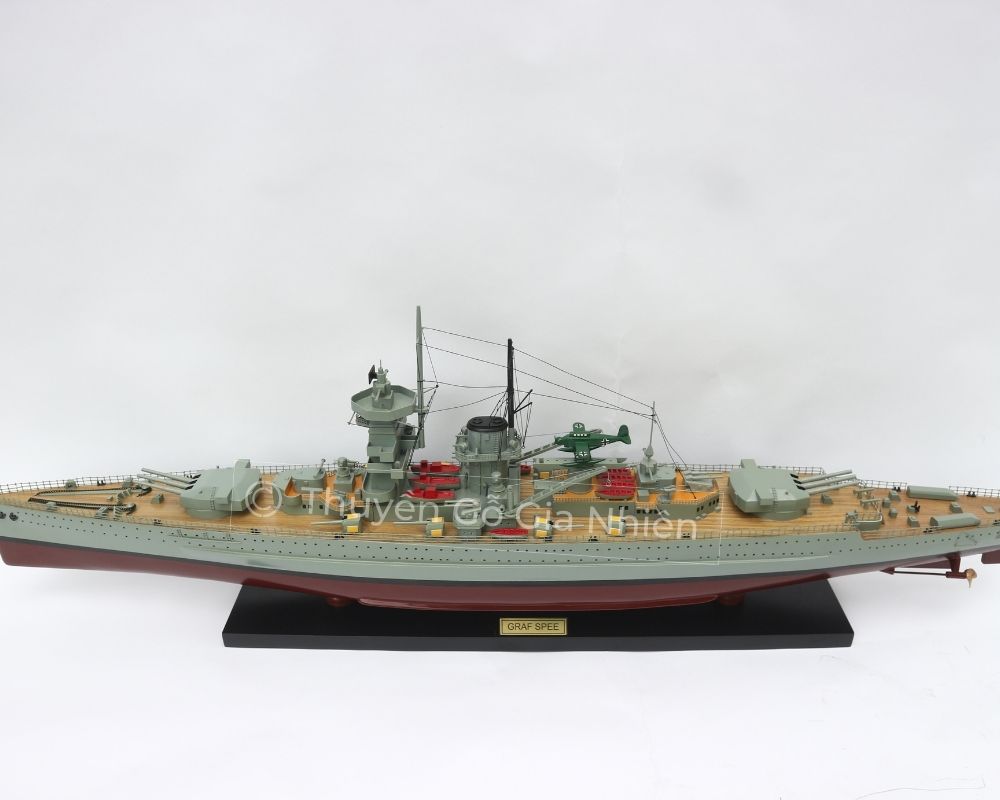 Mô Hình Thuyền Gỗ Phong Thủy Dạng Thuyền Chiến GRAF SPEE Chính Hãng Hàng Xuất Khẩu Chất Lượng Cao