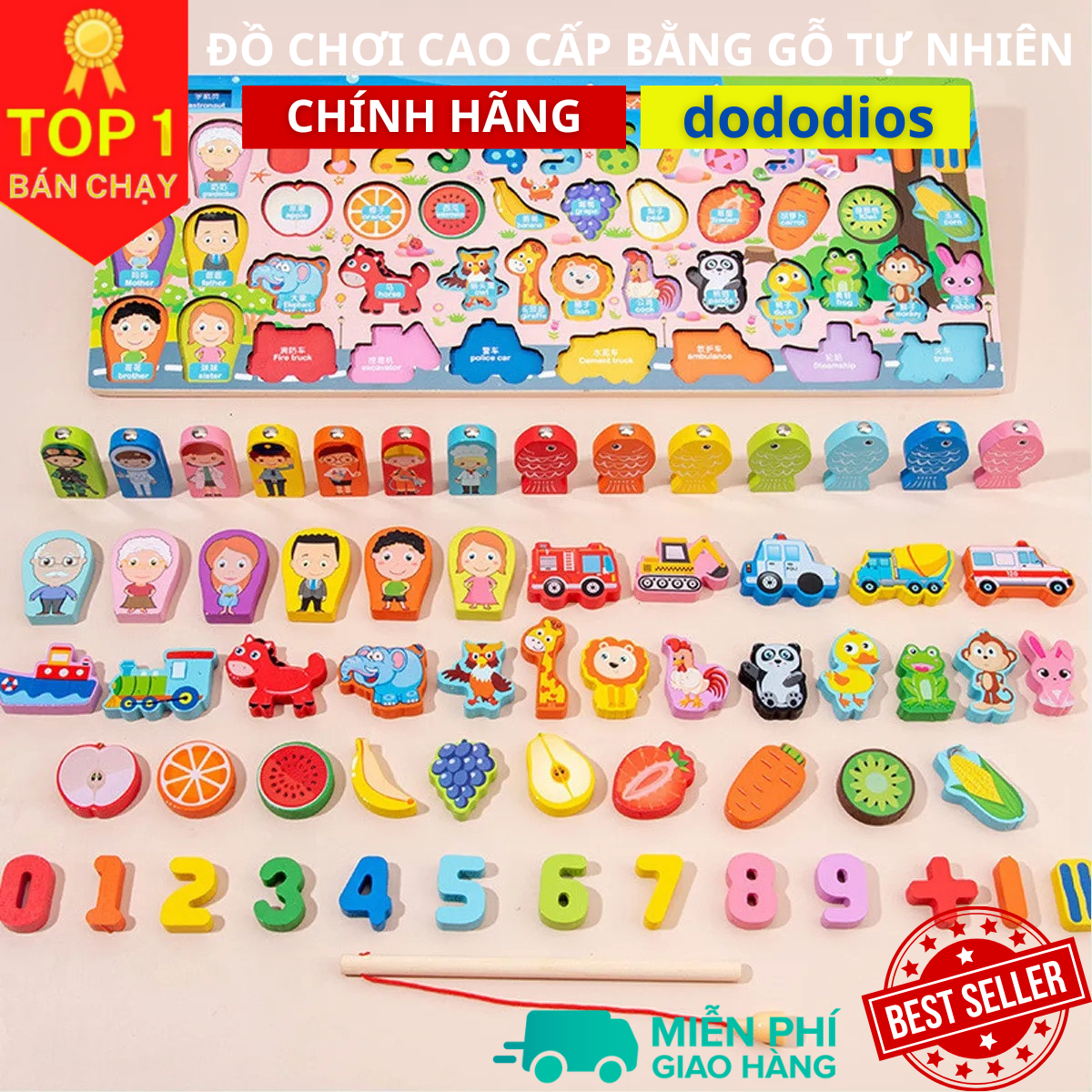 [Loại 6in1] Đồ Chơi Bảng Chữ Cái Thông Minh 61 Chi Tiết Hãng DoDoDios – Bộ Trò Chơi Câu Cá, Ghép Số Học, Ghép Hình