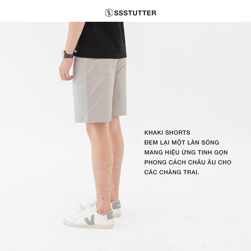 Quần Short Nam gấu quần được thêu chữ nổi SSStutter vải kaki dày dặn đứng dáng 3 màu Khaki Shorts