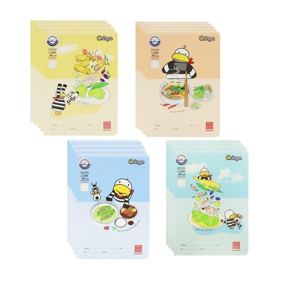 Lốc 5 quyển vở 4 ô ly 80 trang Hồng Hà School 0598 Oringa định lượng 110gsm / Vở Hồng Hà 0598