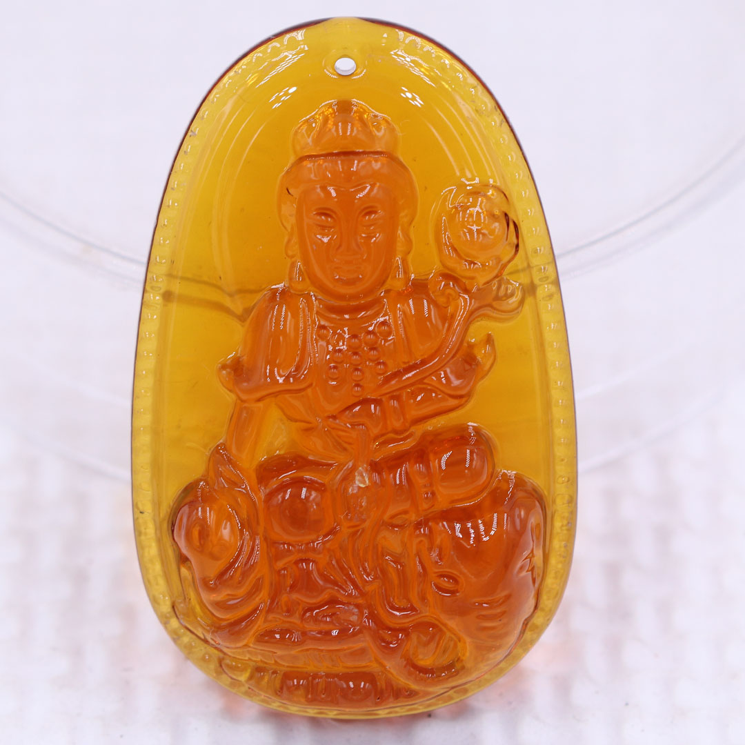 Mặt Phật Thiên thủ thiên nhãn pha lê cam 1.9cm x 3cm  kèm móc dây chuyền inox vàng, Phật bản mệnh, mặt dây chuyền Phật giáo