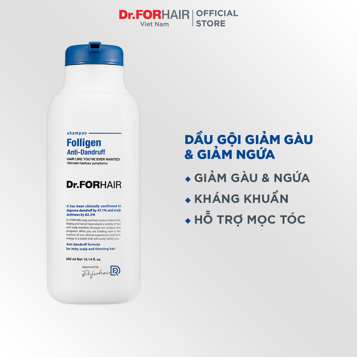 Dầu gội đầu giảm gàu ngứa hỗ trợ mọc tóc Dr.FORHAIR Folligen Anti-Dandruff Shampoo