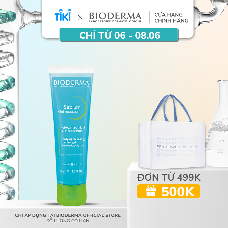 Gel rửa mặt tạo bọt, không chứa xà phòng Bioderma Sebium Gel Moussant - 45ml