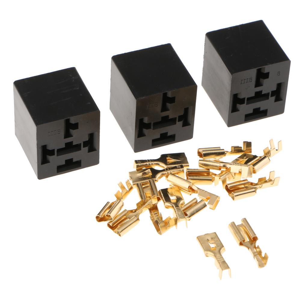 Automotive 40A 5 Pin Relay Socket Connector Holder With Terminals-Pack of 3