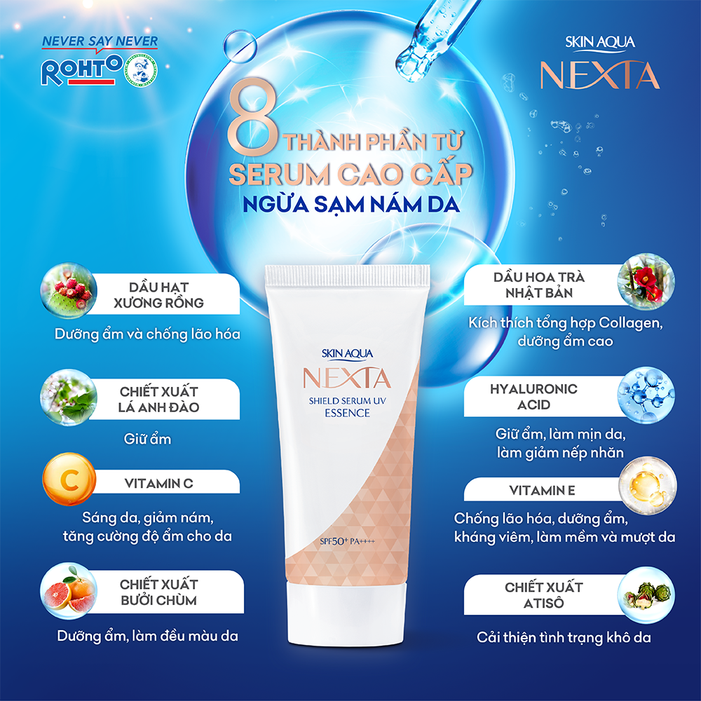 Hộp quà Tinh chất serum chống nắng Skin Aqua Nexta Shield Serum UV SPF50+ PA++++ 50g (TẶNG Nước tẩy trang Hada Labo)