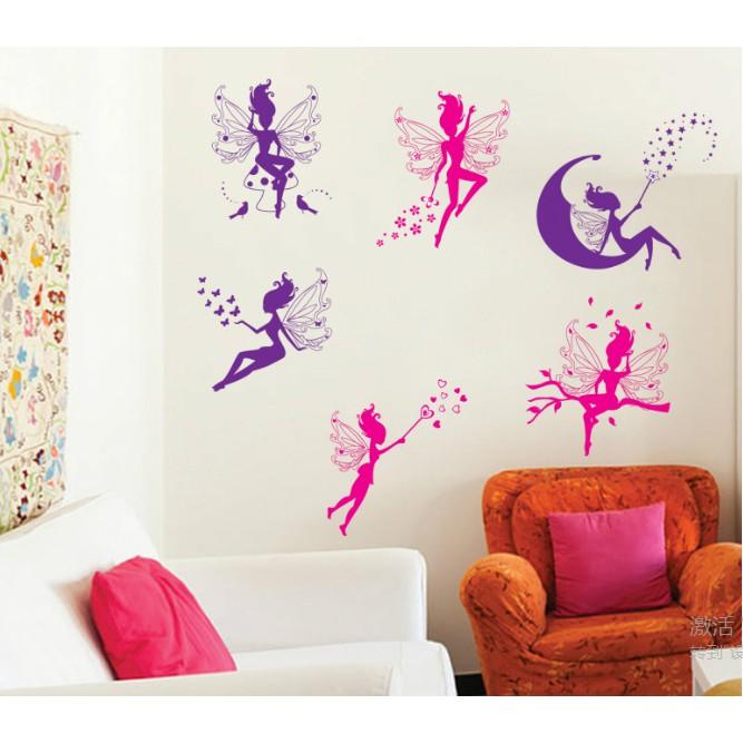 Decal trang trí tường - Cô Gái Thiên Thần Hồng Đen