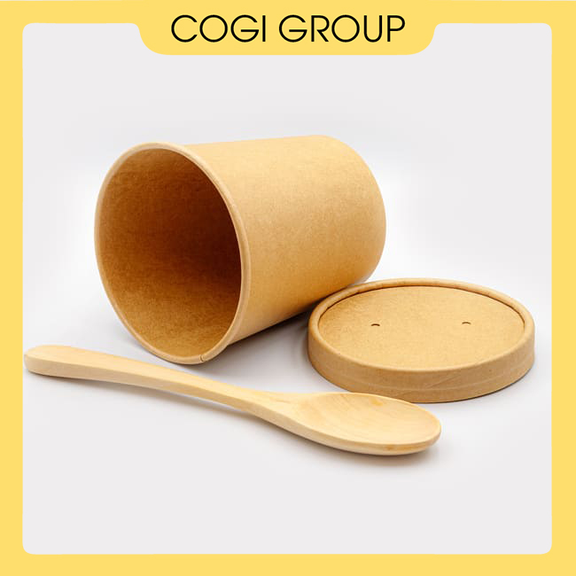 Ly soup giấy kraft 480ml kèm nắp giấy - Combo 50 cái