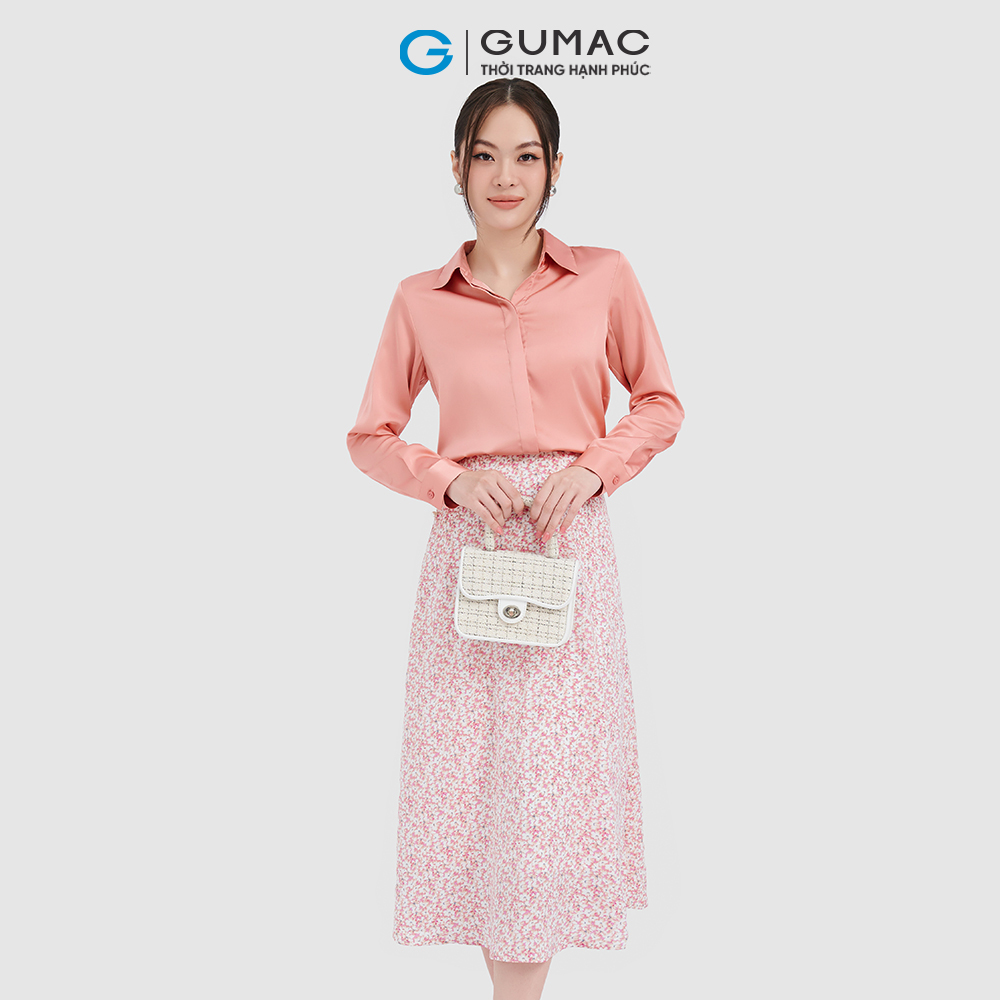 Áo sơ mi nữ GUMAC AC10041 vải lụa tay dài giấu nút công sở
