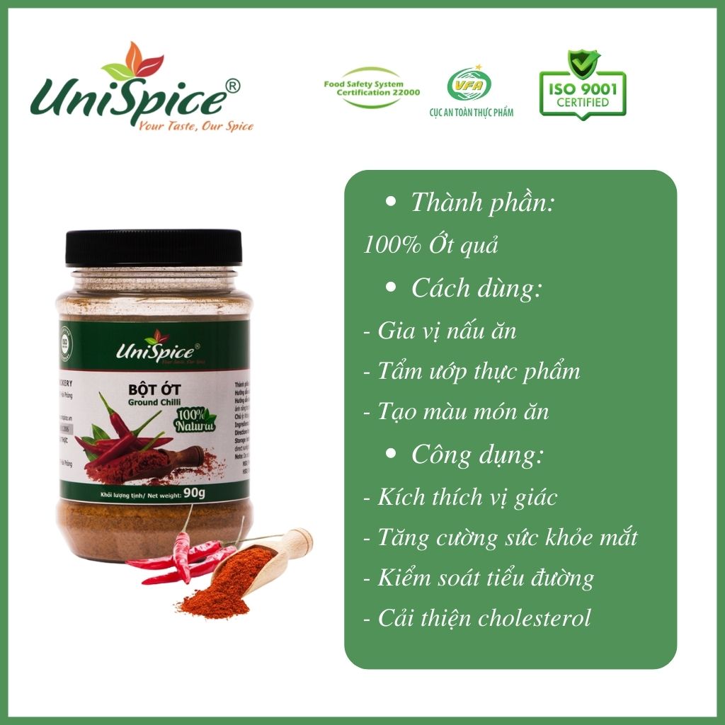 Bột ớt UniSpice siêu cay, nồng, nguyên chất/ lọ-Ground chilli