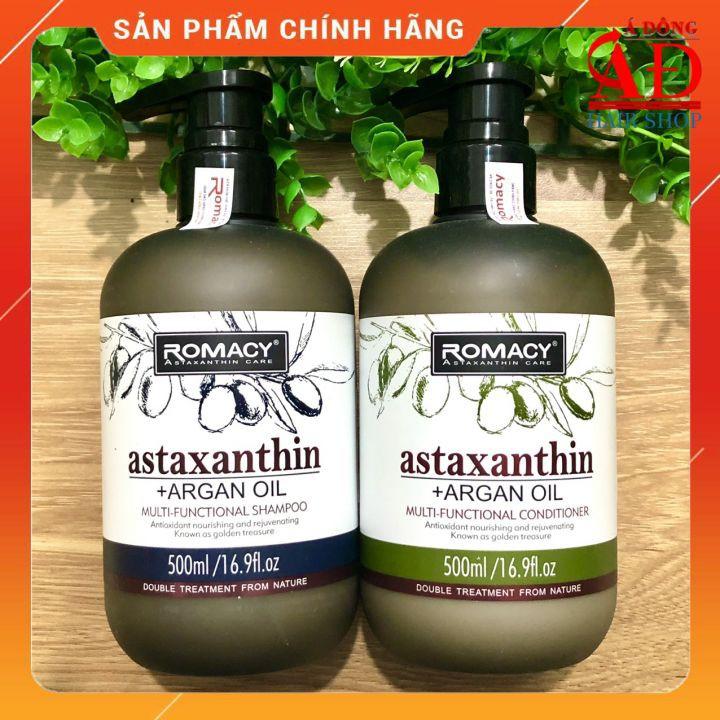 BỘ DẦU GỘI XẢ, HẤP Ủ, DƯỠNG PHỤC HỒI, SUÔN MƯỢT, GIẢM RỤNG ROMACY ASTAXANTHIN ARGAN OIL + Gội xả gói Karseell 15ml - BỘ GỘI XẢ 500ML*2