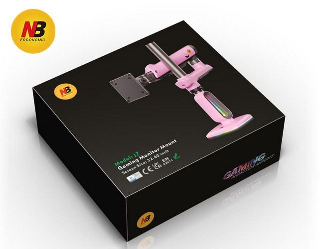 Giá Treo Màn Hình LCD Gắn Bàn NB J7 Hồng LED RGB (32" - 60") – Hàng Chính Hãng