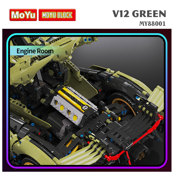 Đồ Chơi Lắp Ráp Mô Hình Xe Thể Thao V12 Green – MOYU BLOCK 88001 Tỷ Lệ 1:8
