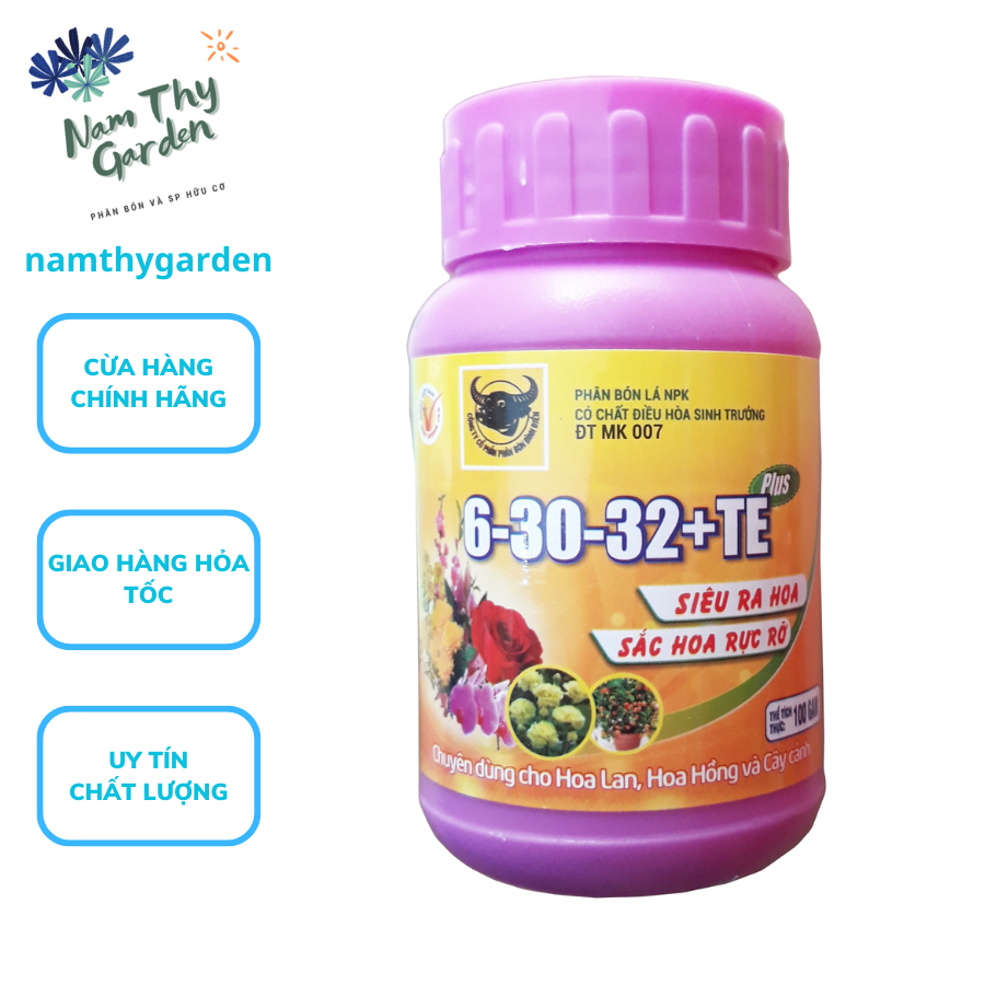 Phân Bón Lá Đầu Trâu NPK Chuyên Dùng Cho Hoa Lan, Hồng Và Cây Cảnh Giúp Cây Ra Hoa Rực Rỡ 6-30-32+TE Hủ 100gr