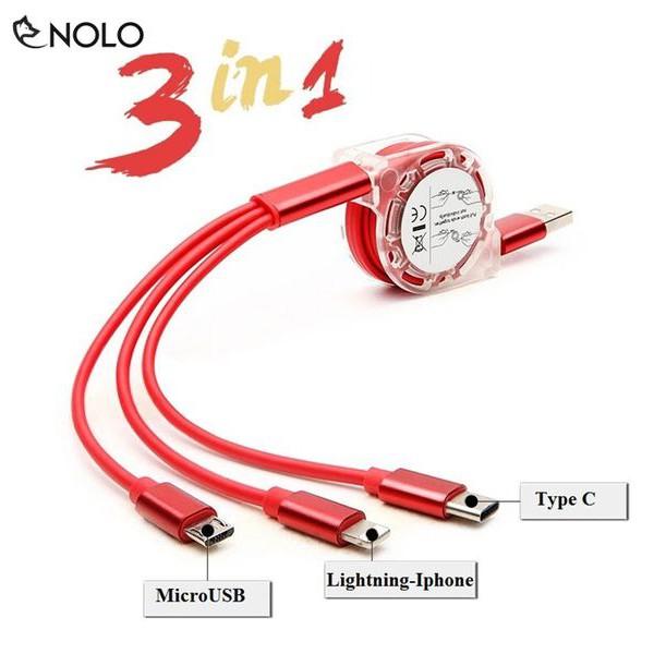 Cáp Sạc 3 Đầu LIGHTNING Type C Và Micro Usb Dây Rút Gọn Hàng Công Ty Bền Dây Chắc Chắn Đa Đầu Sạc Tiện Lợi..