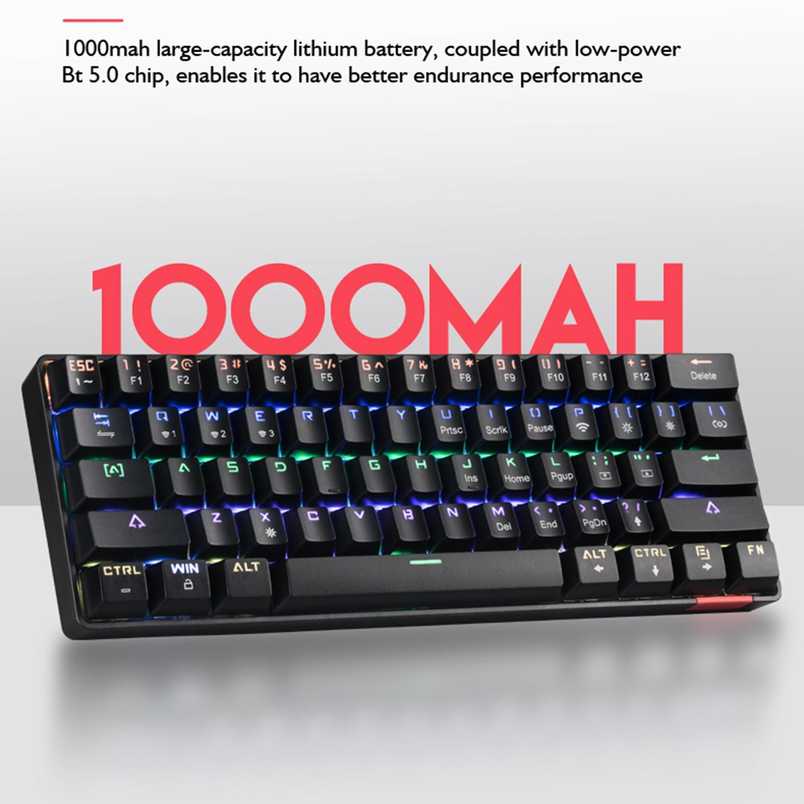 DIK61 Wireless 60% Mechanical Gaming Keyboard, Compact Bluetooth Mechanical Keyboard Blue Switches, 61 Keys, Compatible for Multi-Device Connection