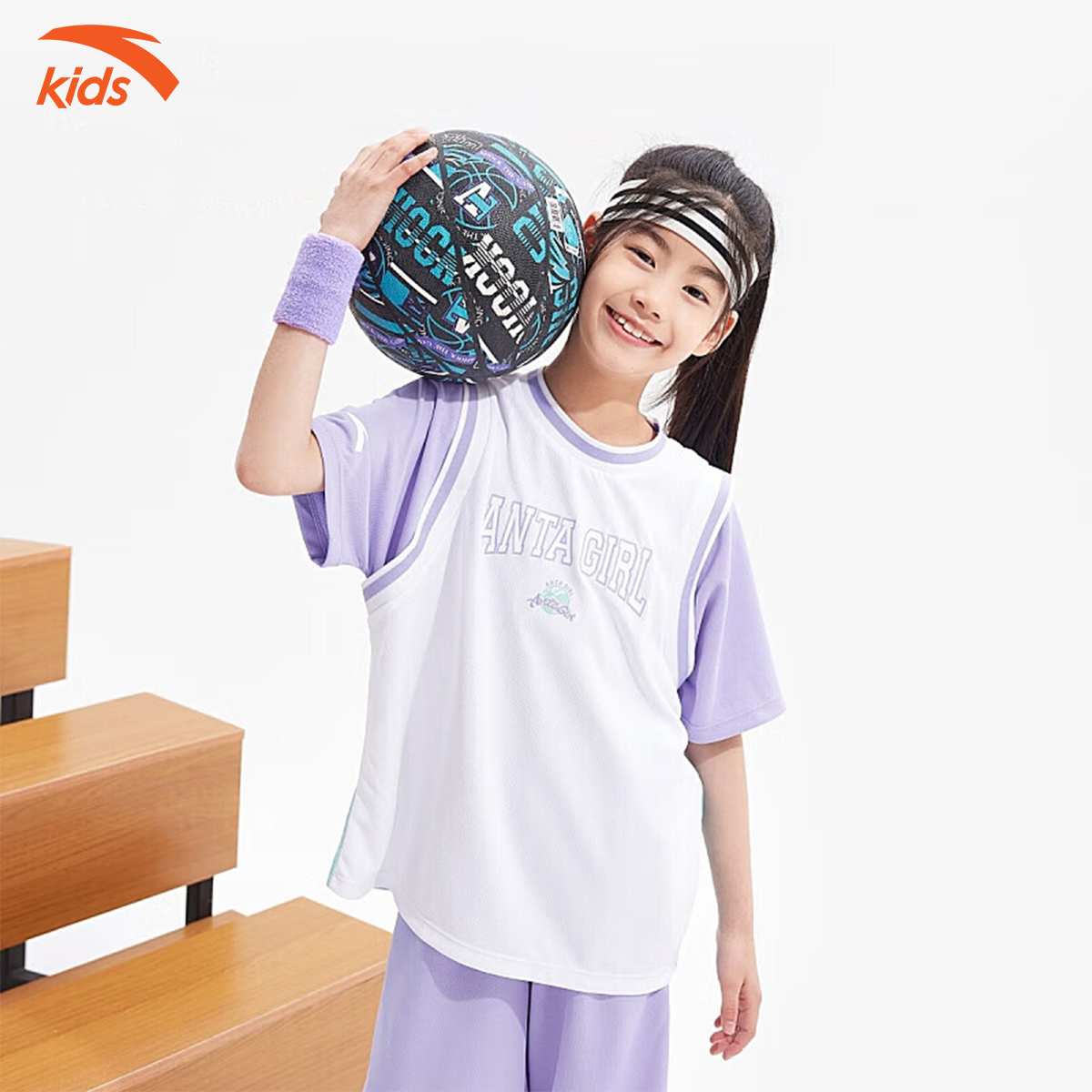 Áo phông thể thao bé gái Anta Kids dòng bóng rổ, vải cotton, thoáng khí W362328142