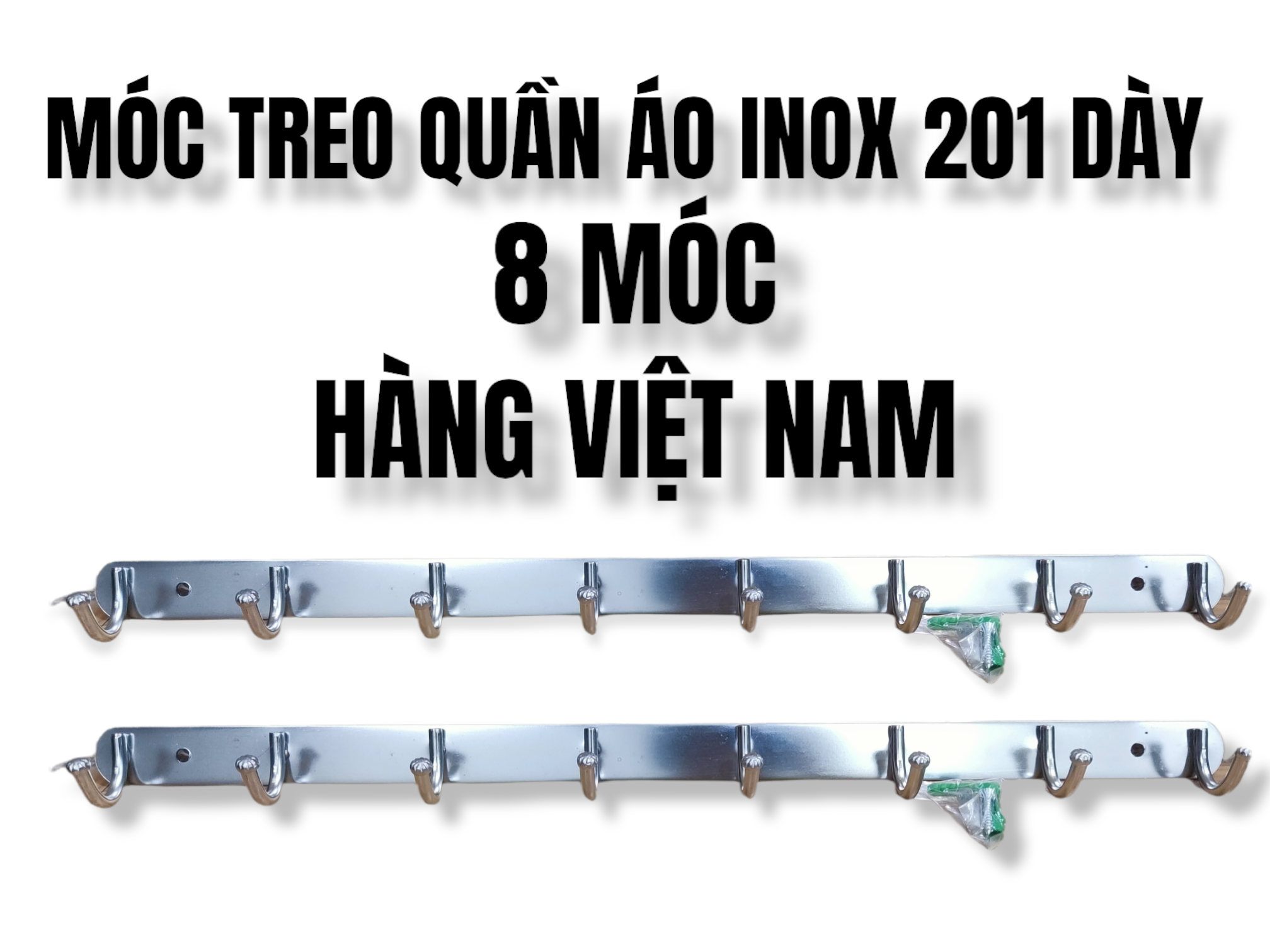 MÓC TREO QUẦN ÁO - INOX 201 DÀY - 5 MÓC - 6 MÓC - 8 MÓC