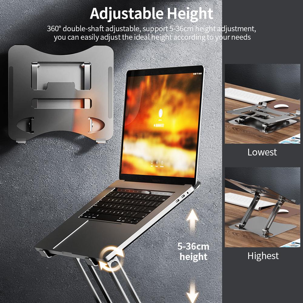 Đế máy tính xách tay có thể điều chỉnh Gấp di động Hợp kim thép carbon chống trượt chống trượt cho máy tính bảng 11-17,3 inch Bạc