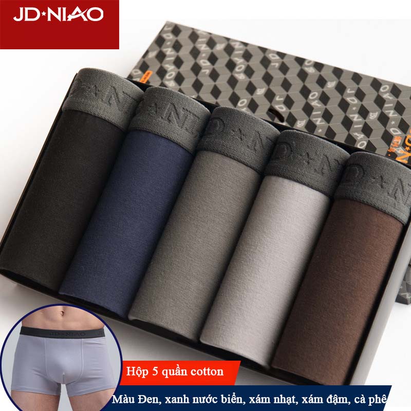 Hộp 5 Quần lót nam Boxer trơn, vải cotton thoáng mát, quần sịp sờ là thích