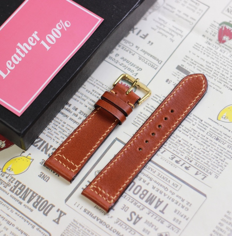Dây đồng hồ nam da bò thật may thủ công size 20/Size 22  AL104LS  - 100% da bò thật