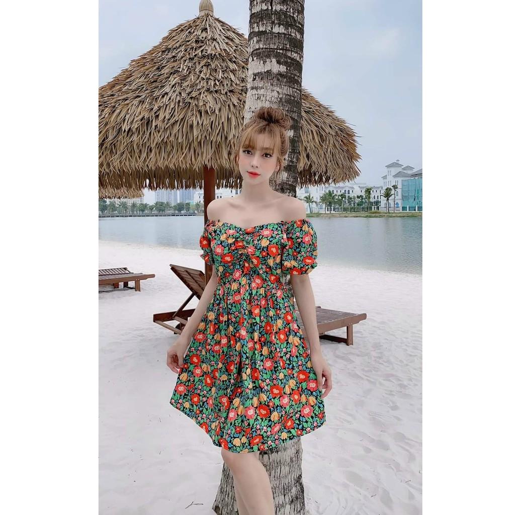 Đầm hoa xoè nhún ngực siêu hot