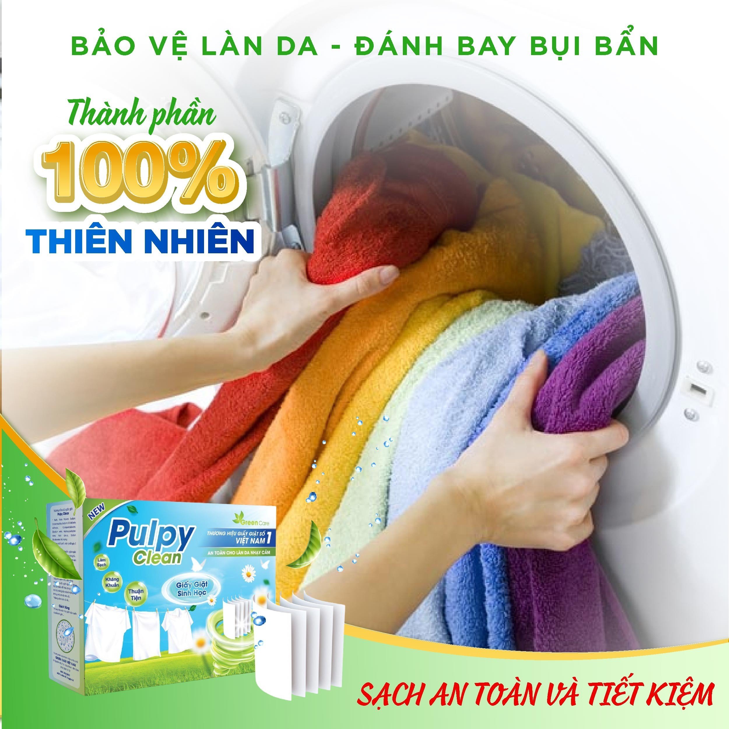 Giấy Giặt Sinh Học Pulpy Clean - 1 hộp 50 miếng, giấy giặt đồ 1 miếng 7 kg đồ thay cho xà phòng rất dễ bảo quản