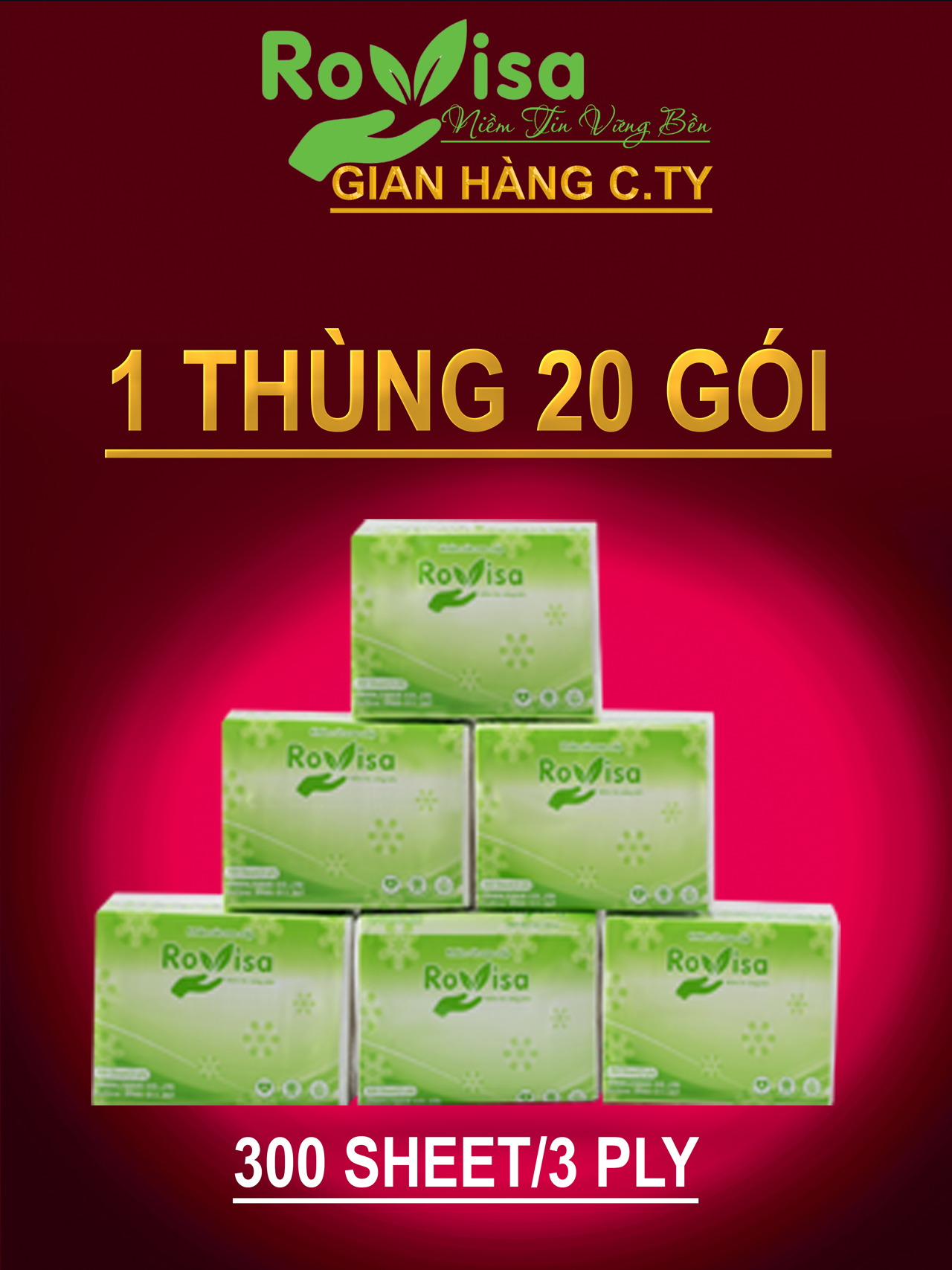 20 gói khăn giấy ăn cao cấp siêu dai, siêu mịn ROVISA chuẩn 300 tờ 3 lớp Giấy Vệ Sinh