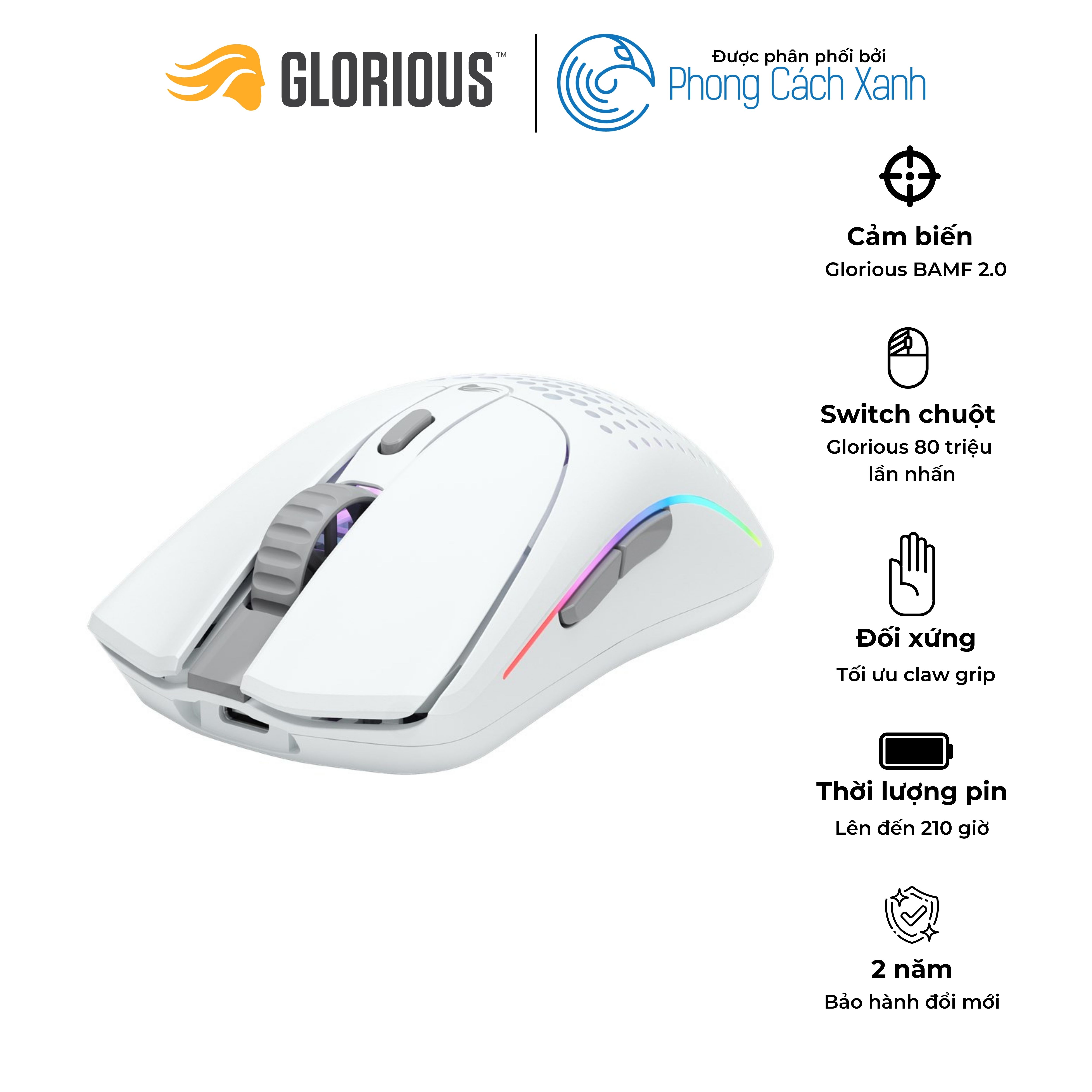 Chuột không dây siêu nhẹ Glorious Model O 2 Wireless | Matte - Hàng Chính Hãng