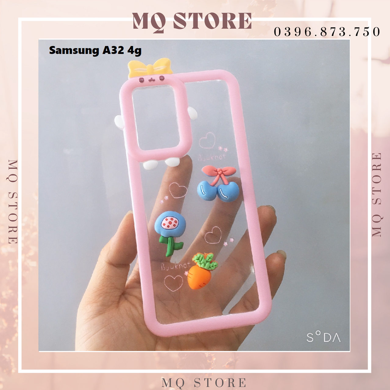 Ốp lưng TPU dẻo viền vuông camera nơ gắn thú nỗi dành cho Samsung A32 4g