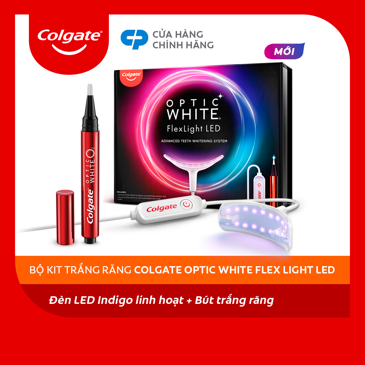 Bộ trắng răng Colgate Optic White O2 Flex Light LED - Phiên bản mới gọn nhẹ, an toàn, không ê buốt