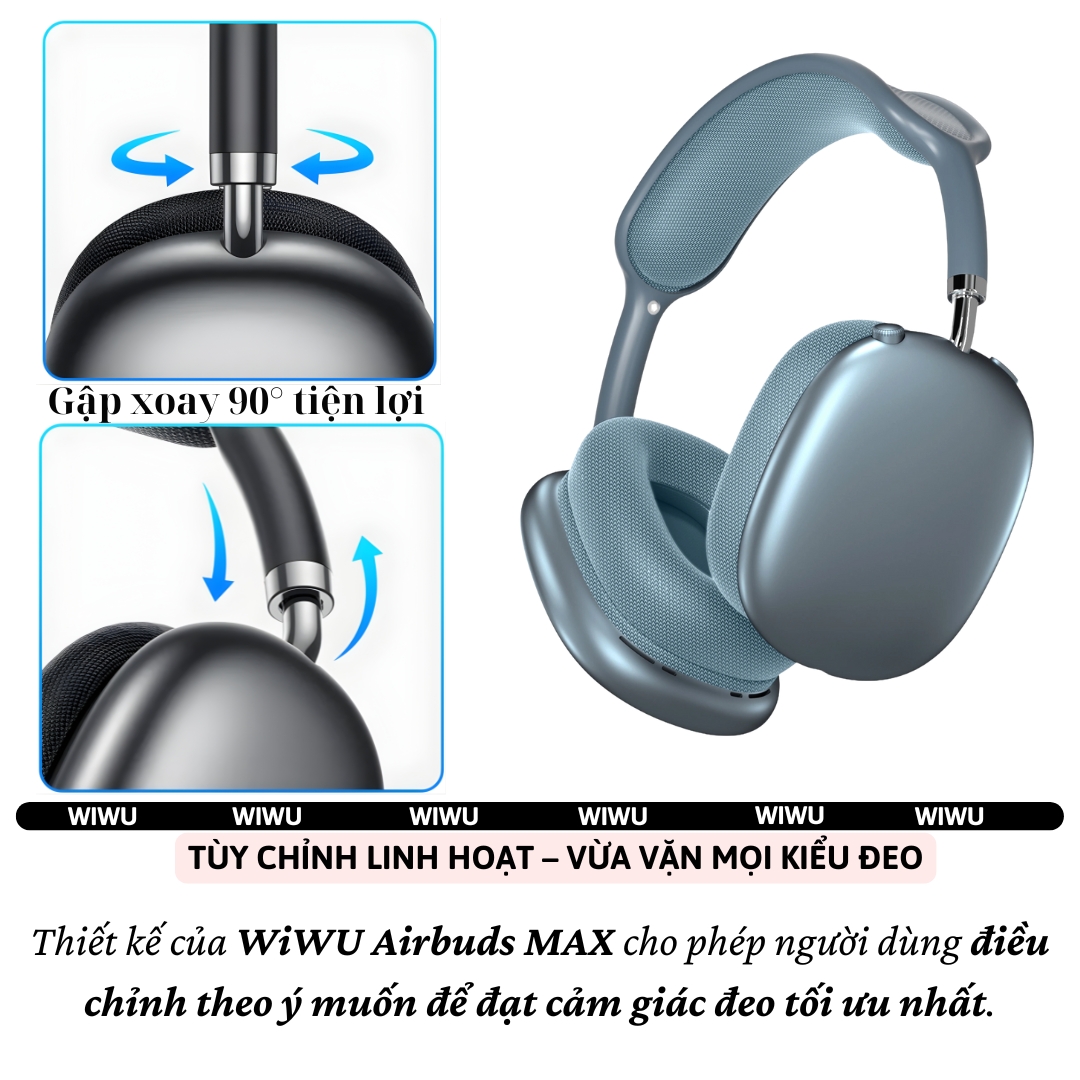 Tai nghe Bluetooth 6.0 công nghệ PureBass không dây WIWU Airbuds Max TD13 - Pin 58H, Đệm Tai Siêu Êm, Bass mạnh, Hỗ trợ khe TF Card, Âm trầm Pure Bass mạnh mẽ - Hàng nhập khẩu