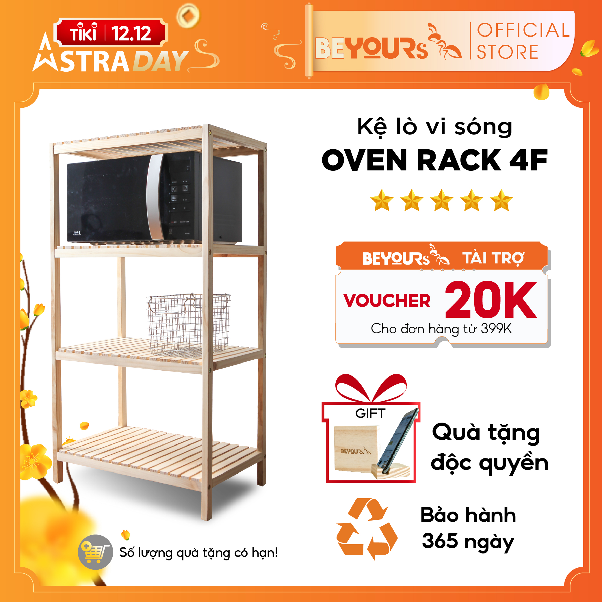 Kệ Đa Năng Lò Vi Sóng BEYOURs - Kệ Gỗ Decor - Oven Rack 4F - Nội Thất Phòng Bếp