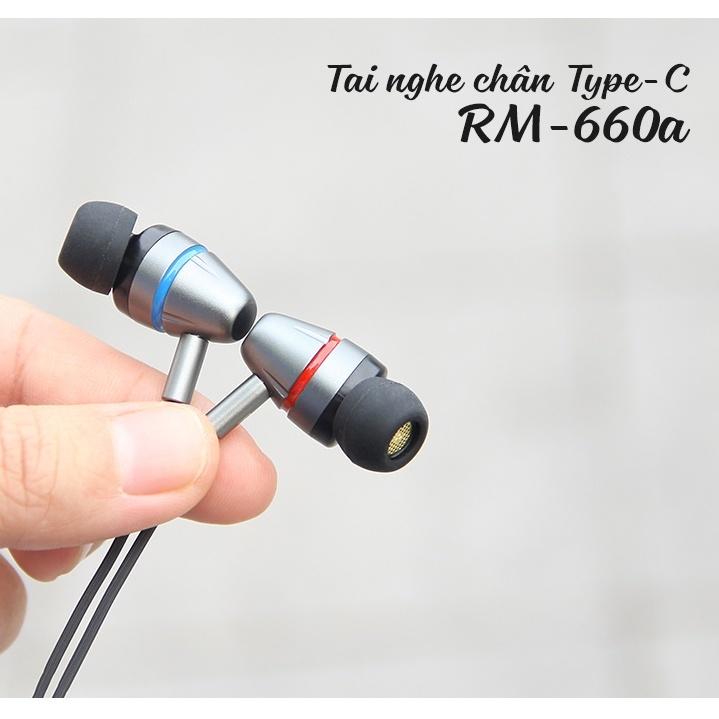 Tai nghe có dây chân Type C - Tích hợp Micro dài 1.1M cho Android- Hàng Chính Hãng Remax - RM-660a