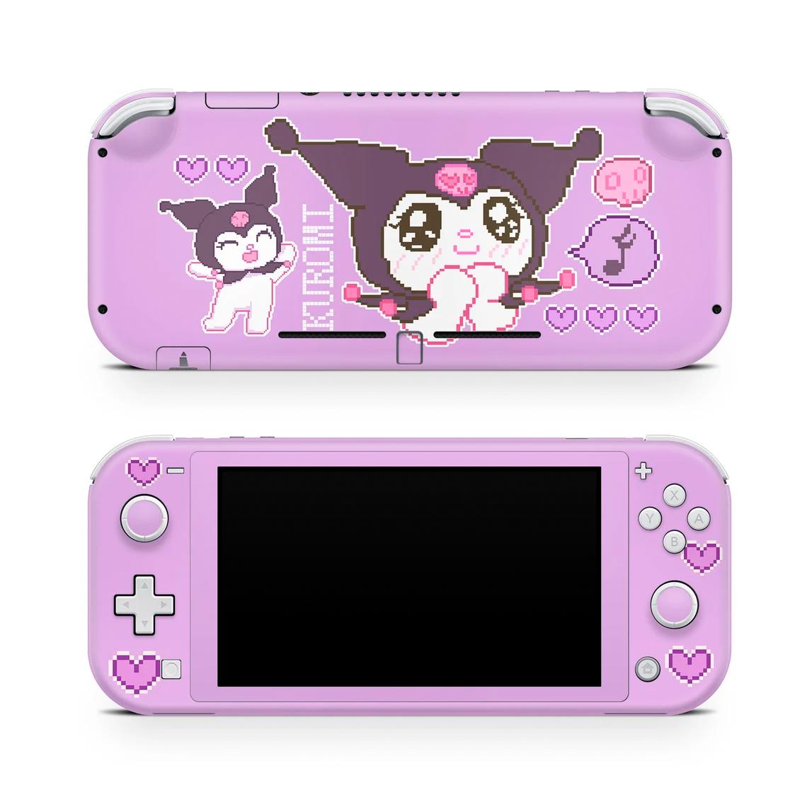 Skin decal dán Nintendo Switch Lite mẫu 8 bit hình mèo Kuromi (dễ dán, đã cắt sẵn)