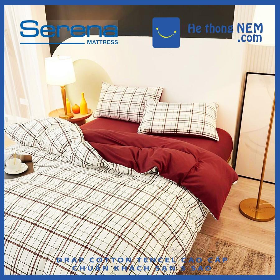 Bộ Chăn Ga Trải Giường Cotton Tencel SERENA Set Chăn Ga Gối 5 Món Drap Phủ Giường Cao Cấp – Hệ Thống Nệm