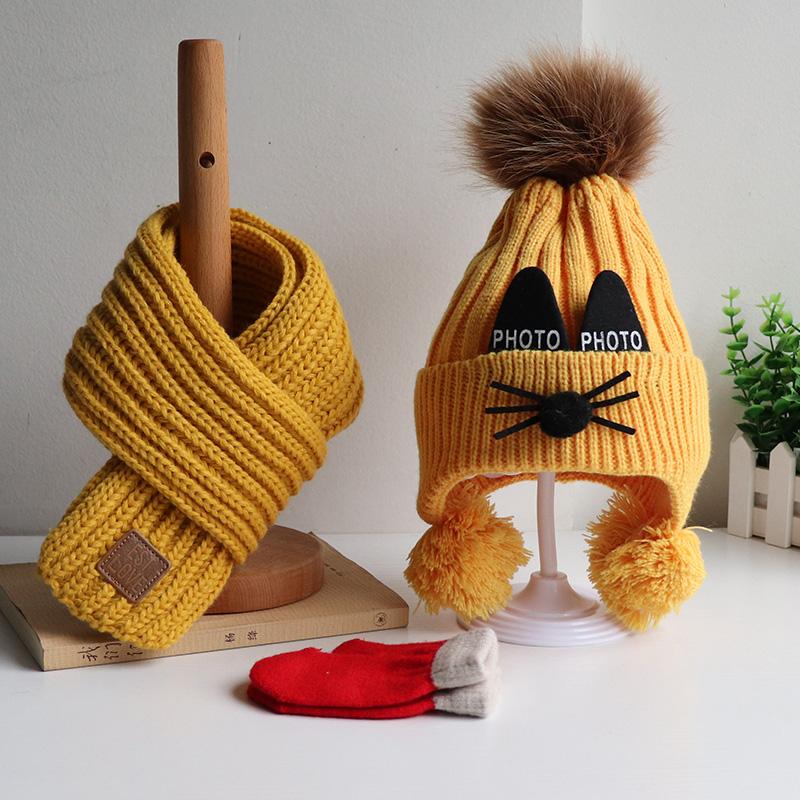3 Bộ Trẻ Em Mũ Và Khăn Găng Tay Cho Mùa Thu Đông Bé Trai Và Bé Gái Đáng Yêu dệt Kim Dày Dặn Woollen Nón