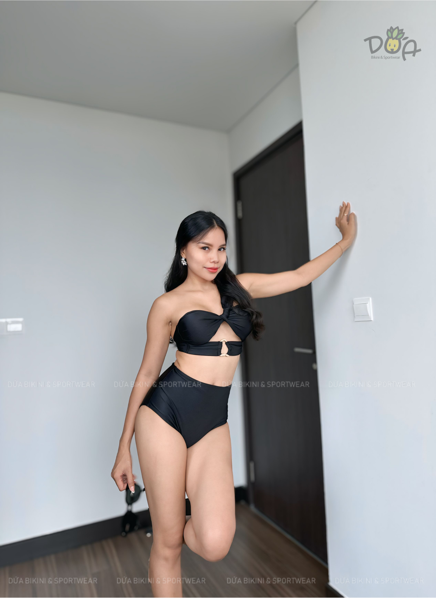 Chic Bikini Set | Đồ bơi nữ hai mảnh quần cạp cao che bụng phối áo khoen lệch vai sang trọng | DỨA BIKINI &amp; SPORTWEAR
