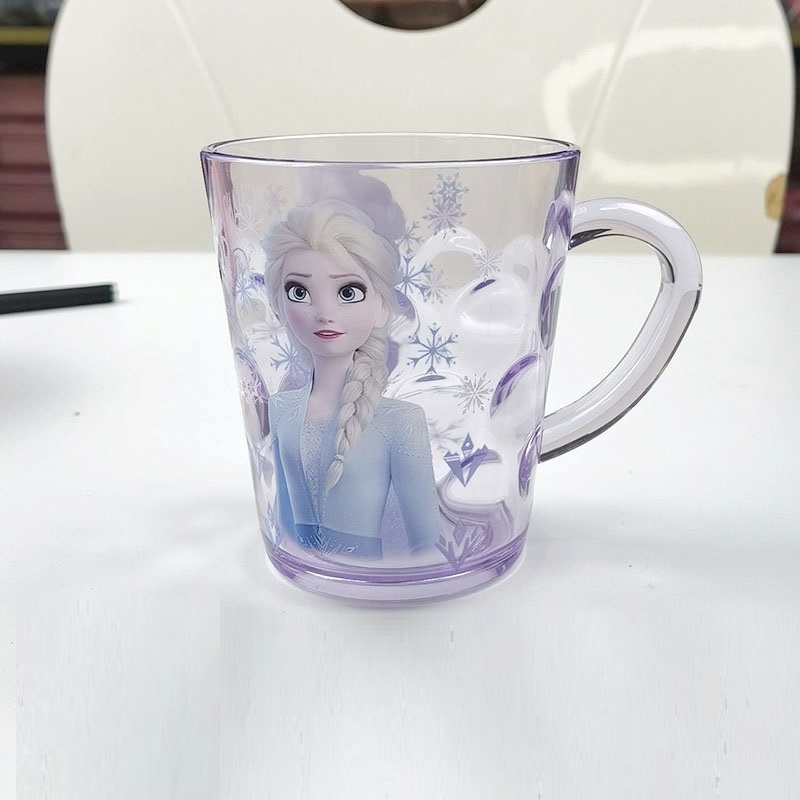 Ly quai cầm tay trong suốt hình công chúa Elsa xinh màu tím siêu cute cho bé gái 260ml - 58VNDP2493