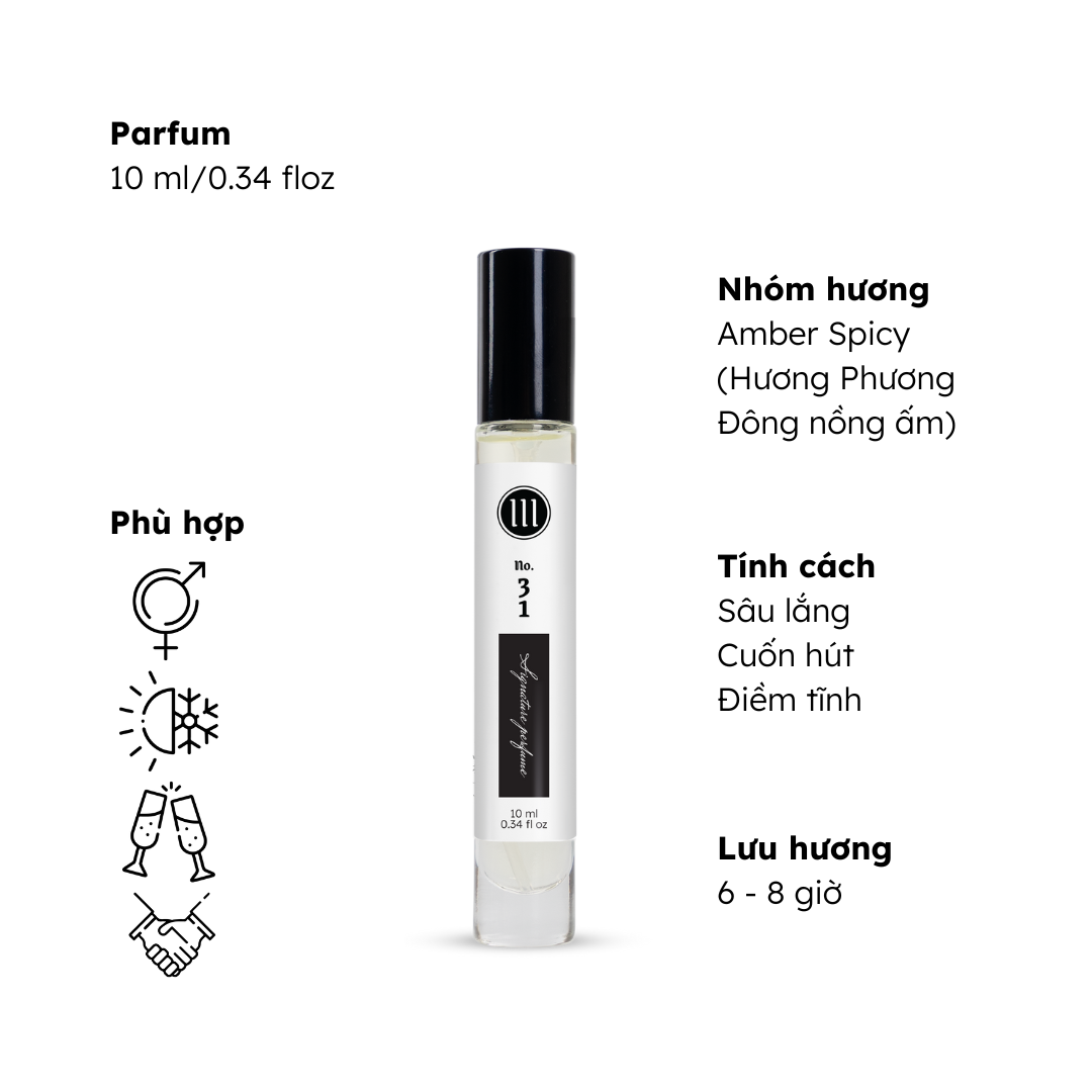 Nước hoa unisex Morra No.31, nguyên liệu nhập Pháp, hương thơm nồng ấm, sâu lắng, cuốn hút, điềm tĩnh lưu hương thơm lâu- dạng xịt 10ml