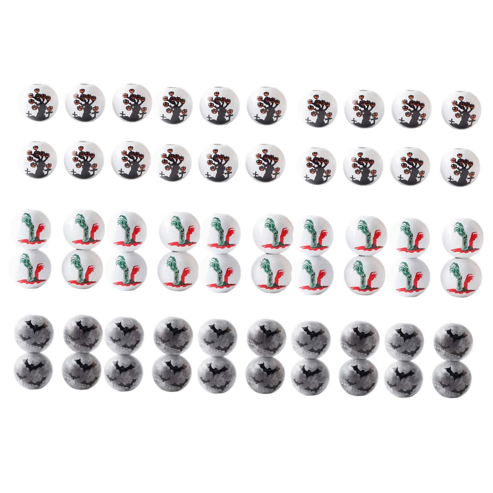 60Pcs Halloween Wooden Beads Loose Spacer Beads DIY Jewelry Making Decorative Party Crafts Handmade Supplies Wood Beads Halloween Decor