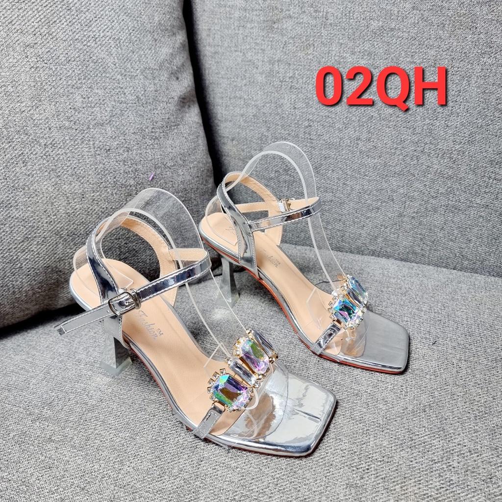 Giày Sandal Cao Gót Nữ 7 Phân Gót Nhọn Quai Đính Đá Mẫu Mới - MS 02 02QH