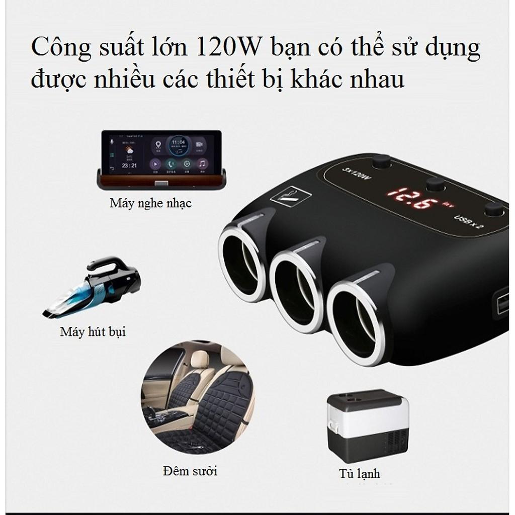 Bộ Chia Tẩu Sạc Trên Ô Tô Veecle KY-558A ( CÔNG SUẤT 120W, DÙNG ĐIỆN 12-24V ) - HỖ TRỢ SẠC NHANH, CÓ ĐO ĐIỆN ÁP