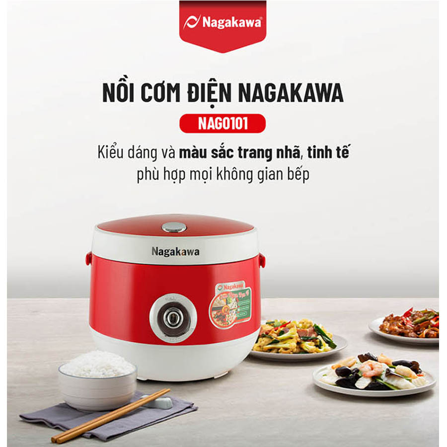 Nồi cơm điện Nagakawa NAG0101 (1.8 Lít) - Màu Đỏ - Hàng chính hãng