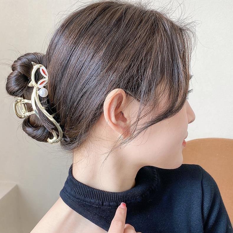 Kẹp tóc càng cua kim loại hình Hồ ly đính ngọc sang chảnh