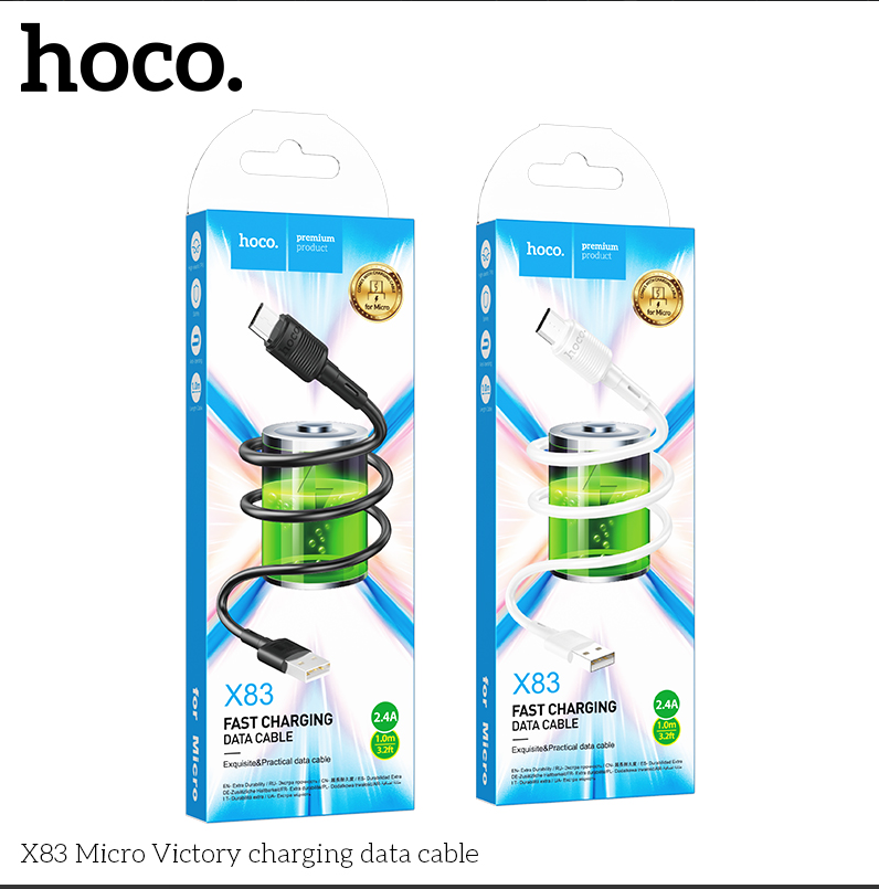 Cáp sạc điện thoại X83 Micro Victory charging data cable 1M , 2.4A trắng  dùng cho điện thoại chính hãng- hàng chính hãng