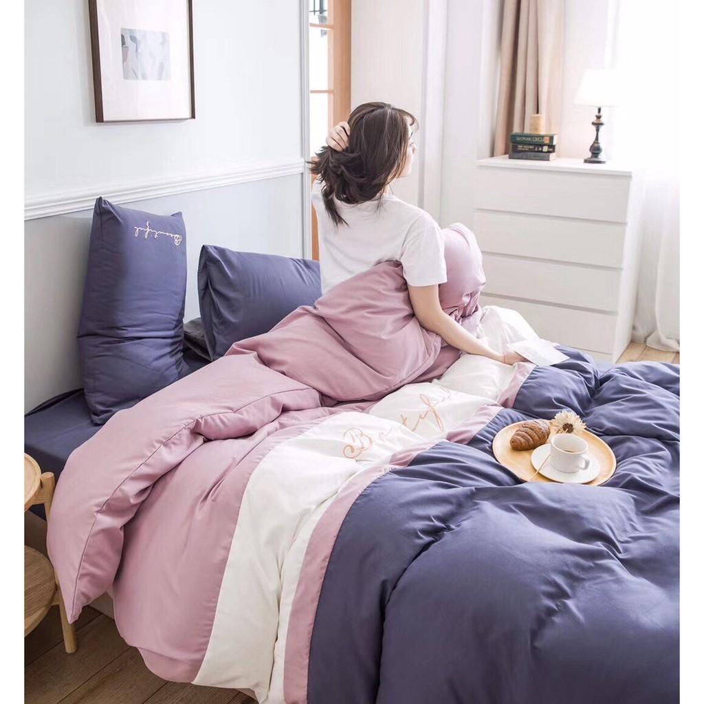 Bộ 5 Món Vỏ Chăn Ga Gối Cotton Tici Xuất Nhật Beauty Phối Màu