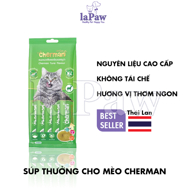 Súp thưởng cho mèo Cherman vị cá ngừ và chất xơ 12g x 5gói