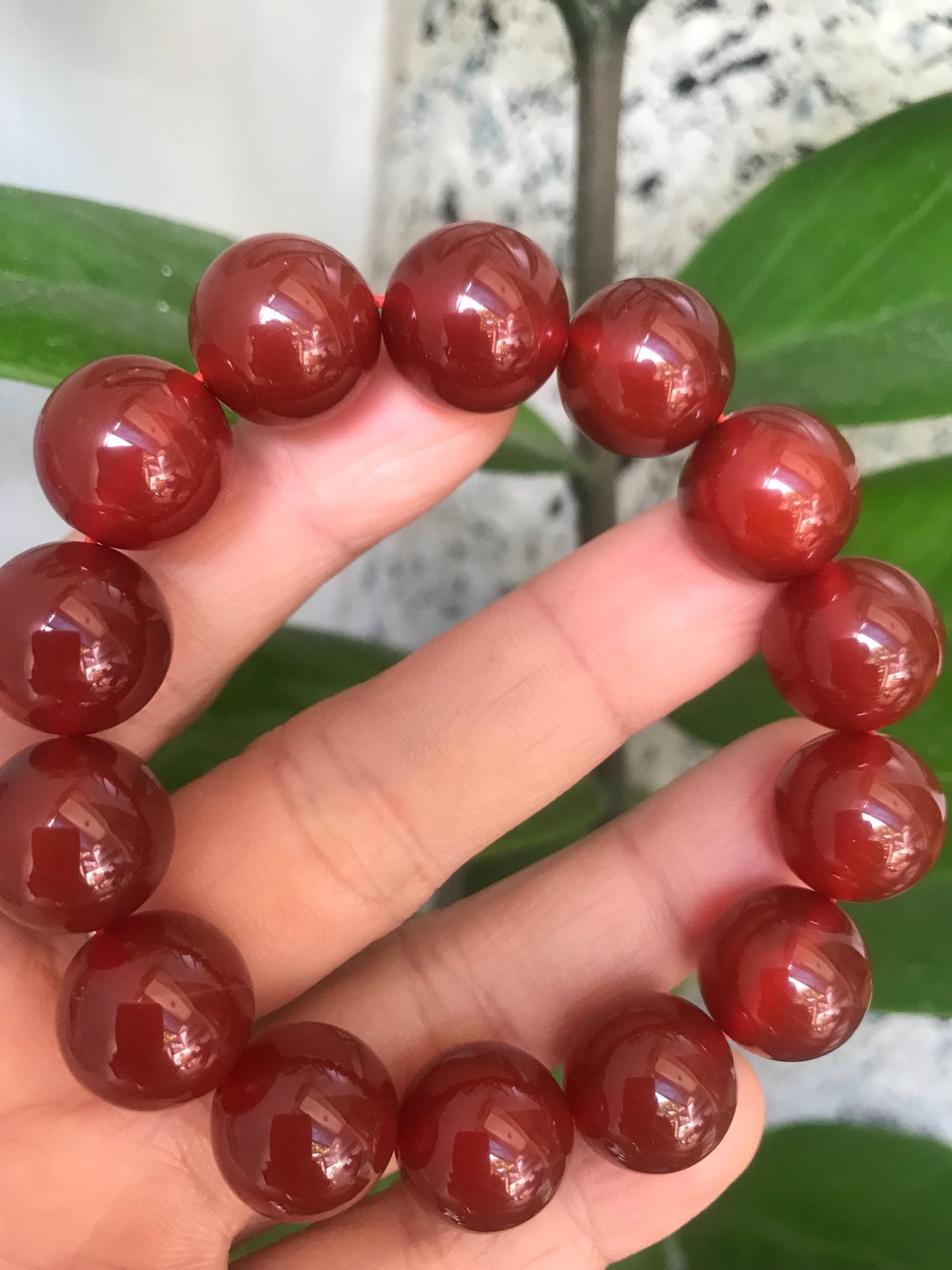 VÒNG TAY ĐÁ MÃ NÃO ĐỎ ĐẸP 14MM NAM MẠNG HOẢ MẠNG THỔ - S1